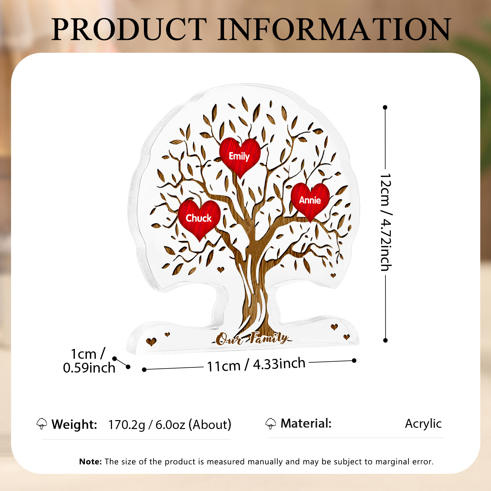 Personalised Tree Shaped Acrylic Plaque Best Mom Ever Custom Family Tree Gift for Mom | Jessemade
