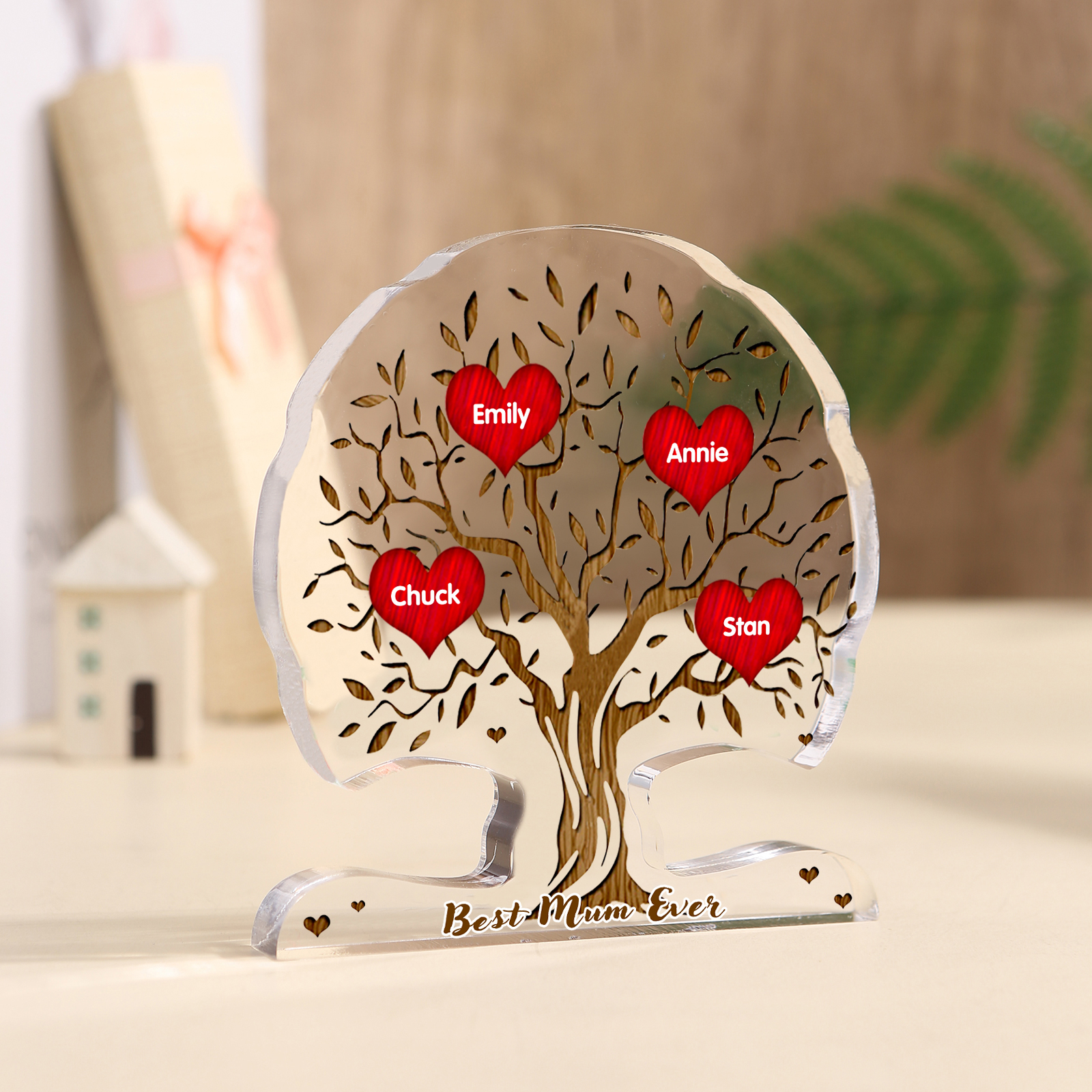 Personalised Tree Shaped Acrylic Plaque Best Mom Ever Custom Family Tree Gift for Mom | Jessemade