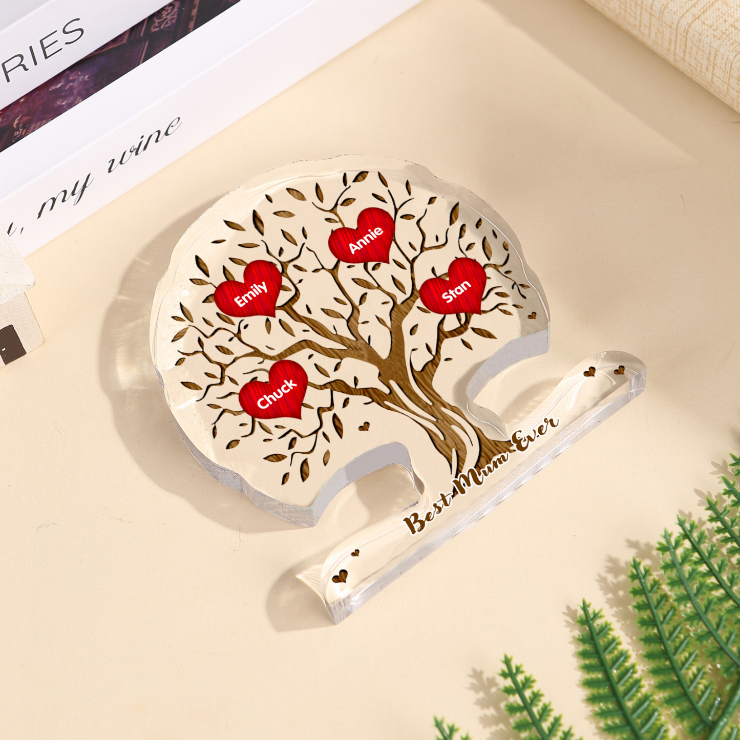 Personalised Tree Shaped Acrylic Plaque Best Mom Ever Custom Family Tree Gift for Mom | Jessemade