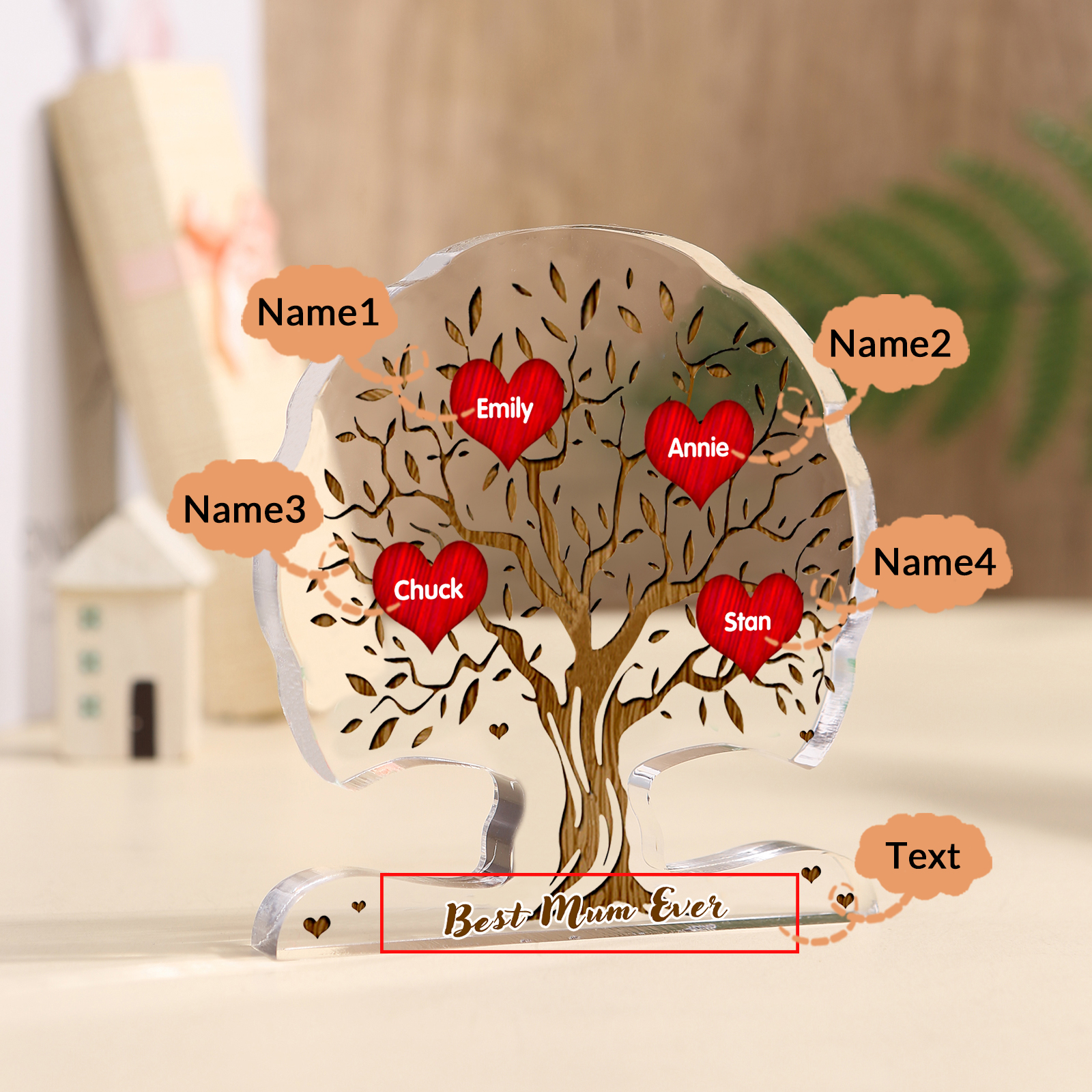 Personalised Tree Shaped Acrylic Plaque Best Mom Ever Custom Family Tree Gift for Mom | Jessemade