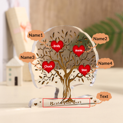 Personalised Tree Shaped Acrylic Plaque Best Mom Ever Custom Family Tree Gift for Mom | Jessemade