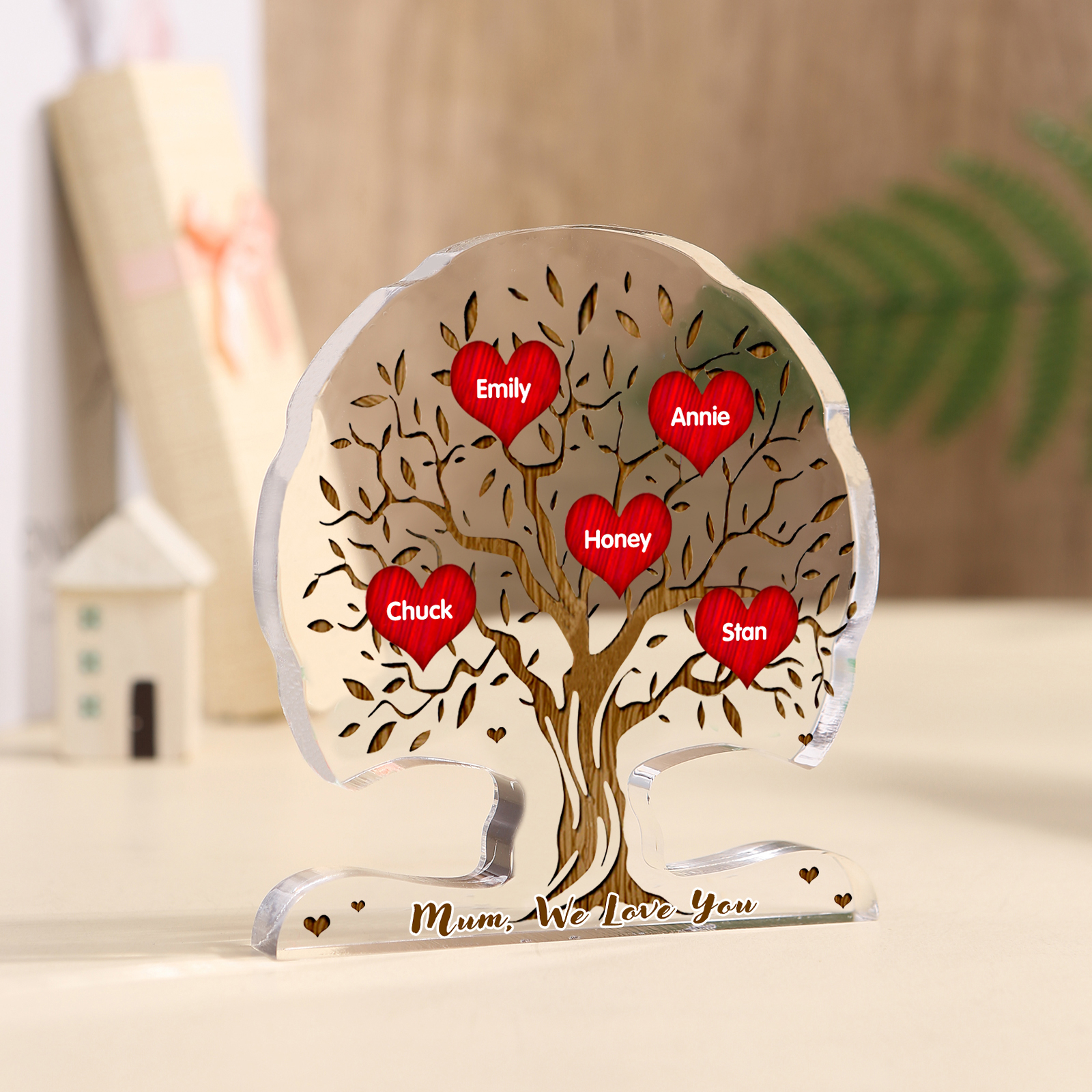 Personalised Tree Shaped Acrylic Plaque Best Mom Ever Custom Family Tree Gift for Mom | Jessemade