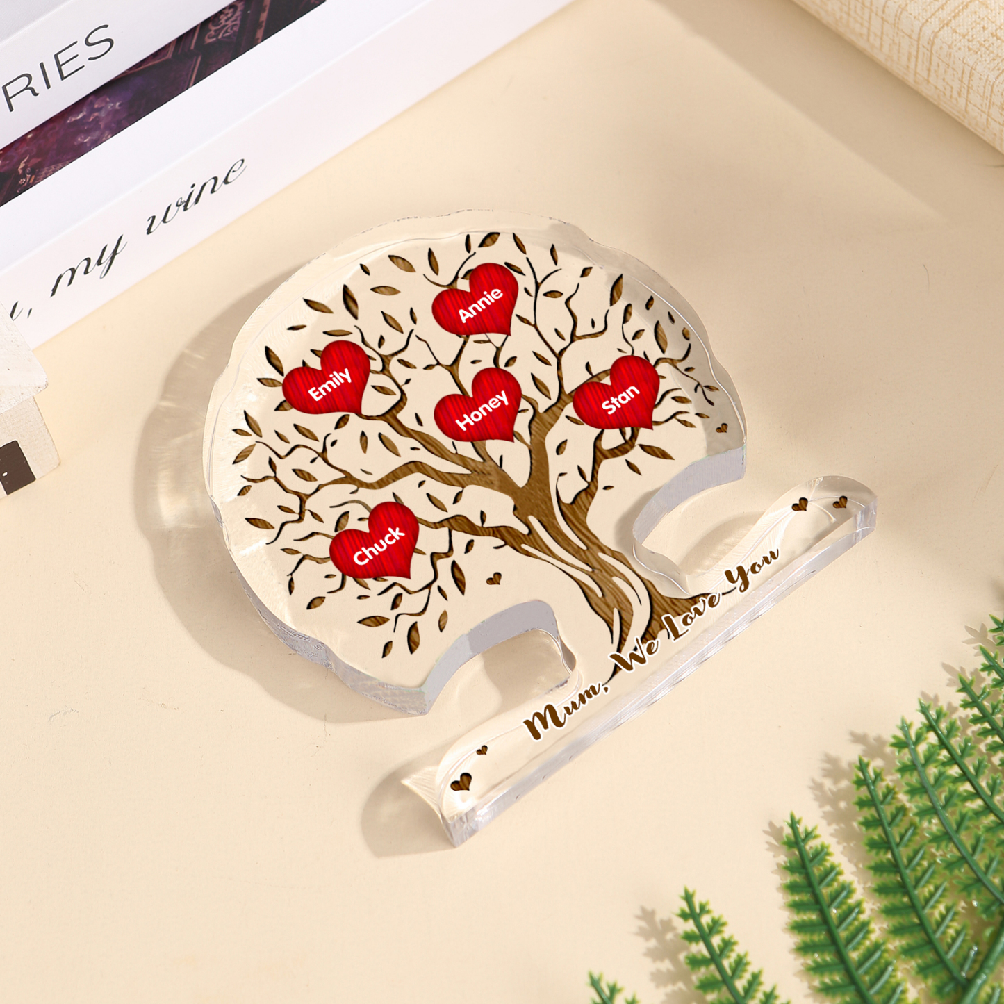 Personalised Tree Shaped Acrylic Plaque Best Mom Ever Custom Family Tree Gift for Mom | Jessemade