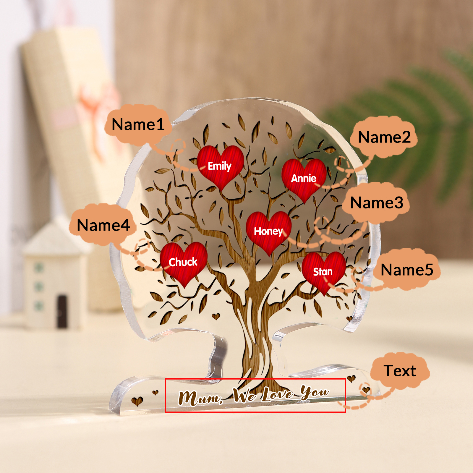 Personalised Tree Shaped Acrylic Plaque Best Mom Ever Custom Family Tree Gift for Mom | Jessemade