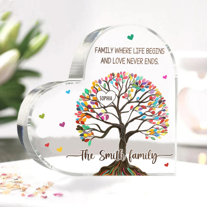 Personalised Heart Shaped Acrylic Plaque Custom with 1 Name and 2 Texts Family Decoration | Jessemade