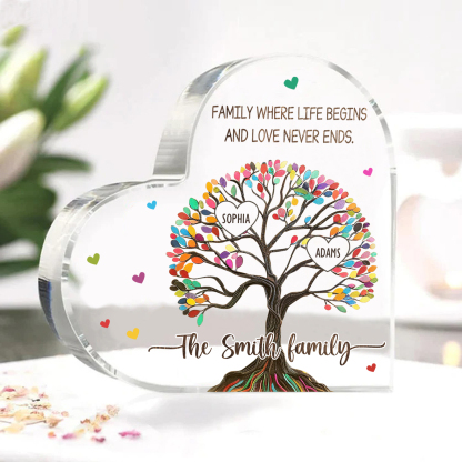 Personalised Heart Shaped Acrylic Plaque Custom with 2 Names and 2 Texts Family Decoration | Jessemade
