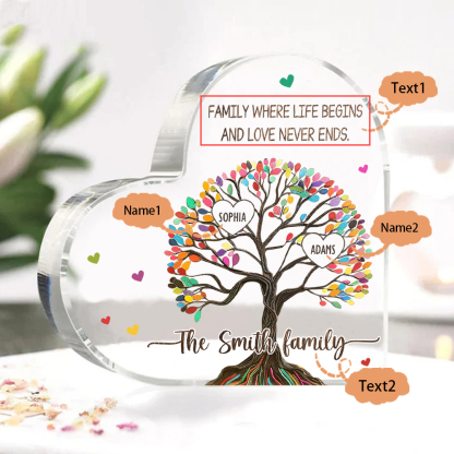 Personalised Heart Shaped Acrylic Plaque Custom with 2 Names and 2 Texts Family Decoration | Jessemade