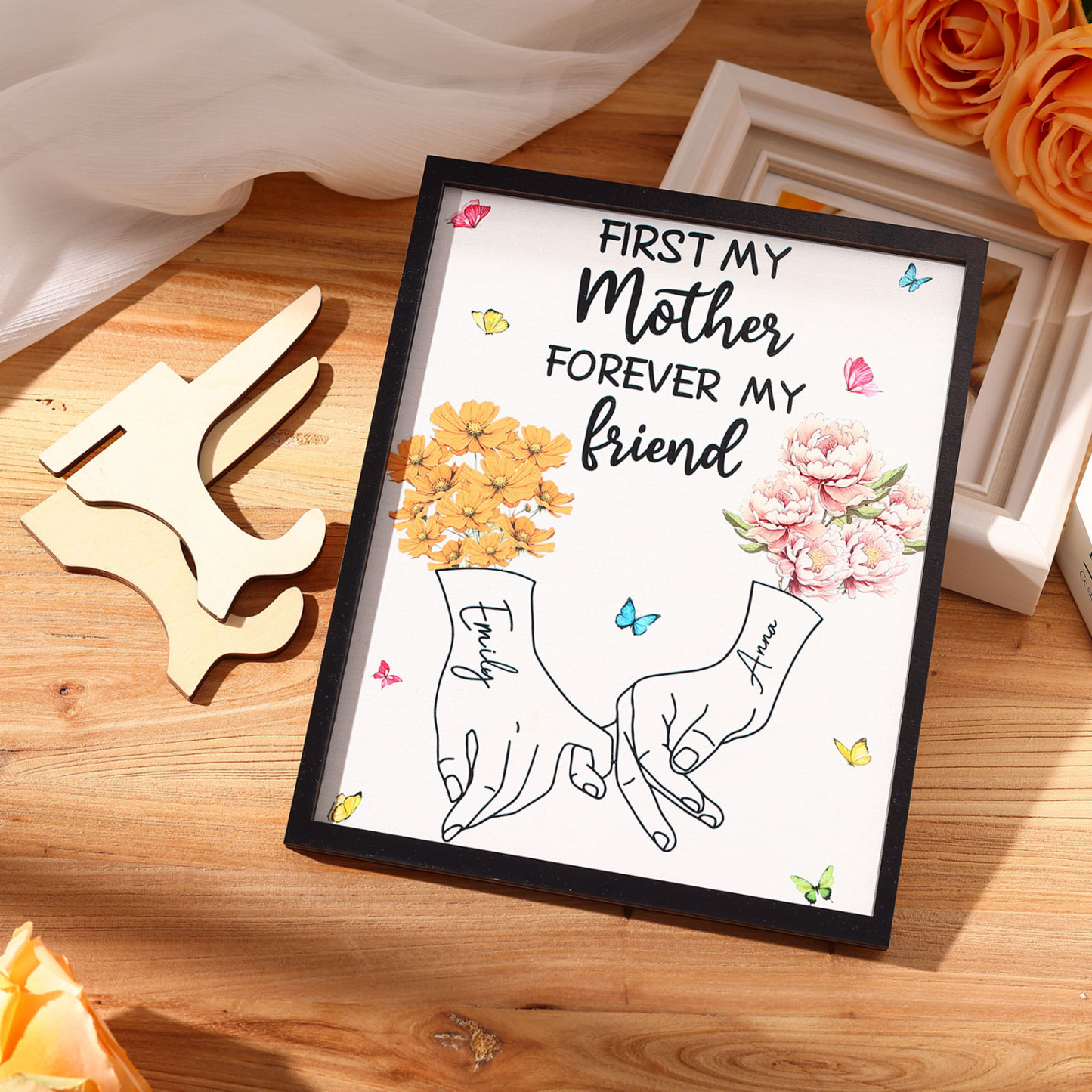 To Mum- Personalised Wooden Plaque Customwith 2 Birthday Flowers and 2 Names Ornament Mother's Day Gift | Jessemade