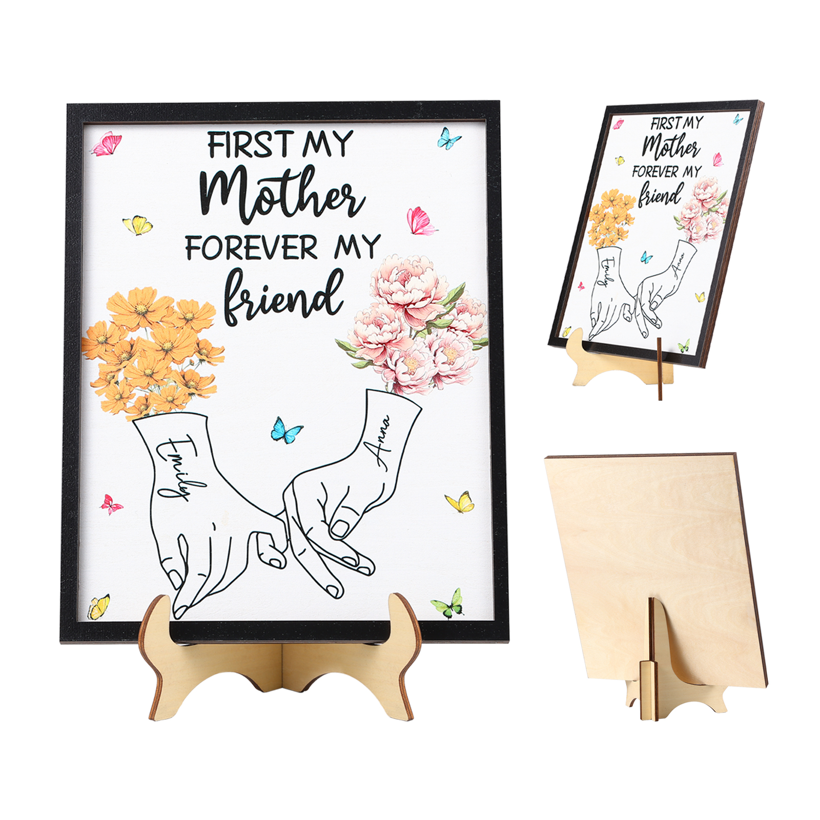 To Mum- Personalised Wooden Plaque Customwith 2 Birthday Flowers and 2 Names Ornament Mother's Day Gift | Jessemade