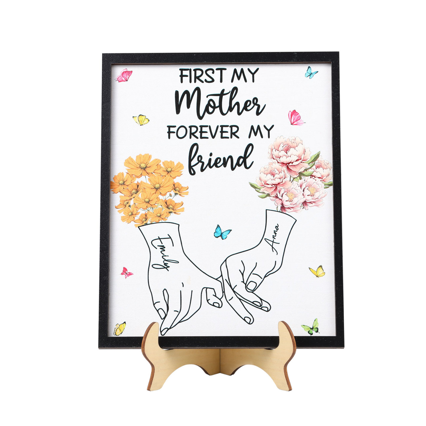 To Mum- Personalised Wooden Plaque Customwith 2 Birthday Flowers and 2 Names Ornament Mother's Day Gift | Jessemade