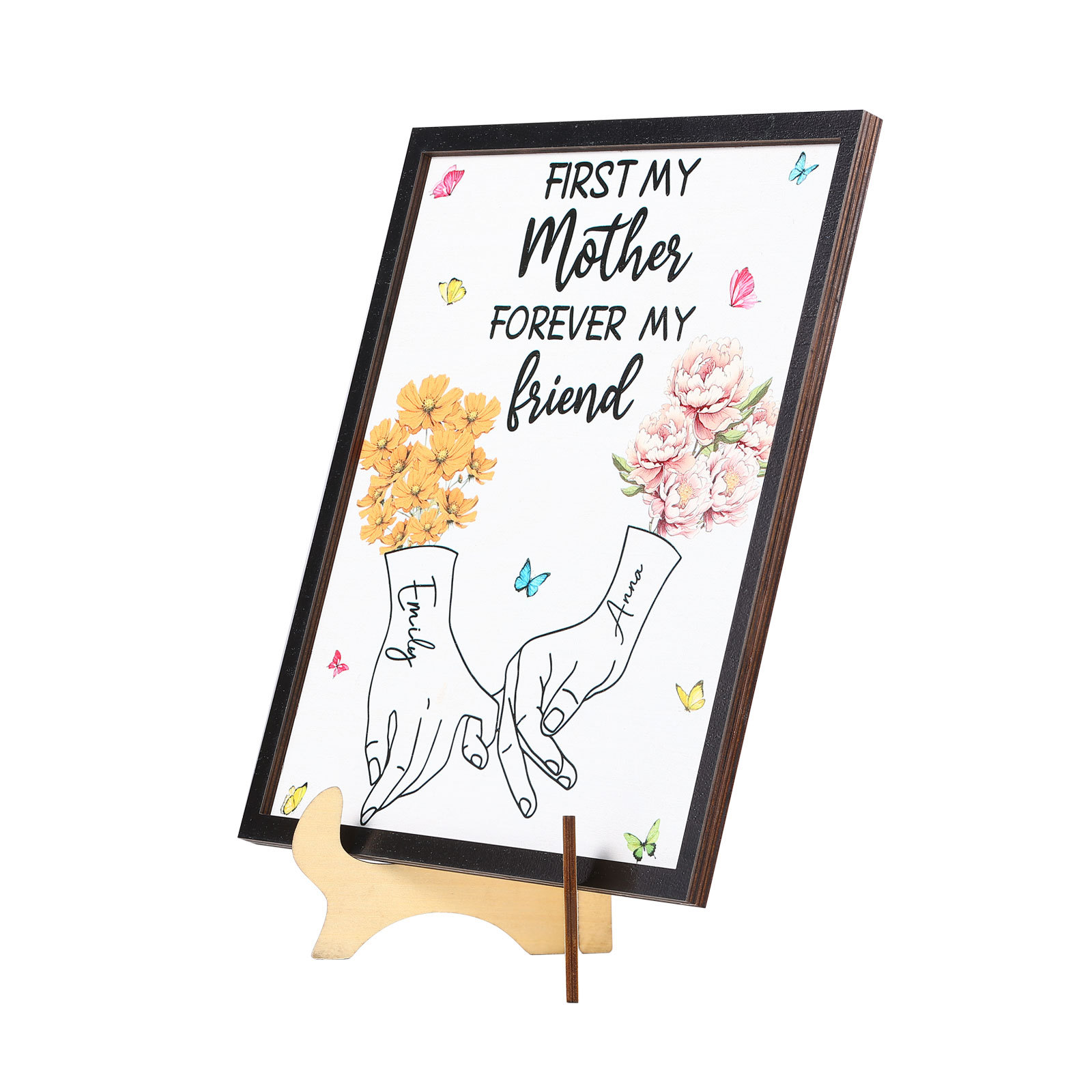 To Mum- Personalised Wooden Plaque Customwith 2 Birthday Flowers and 2 Names Ornament Mother's Day Gift | Jessemade