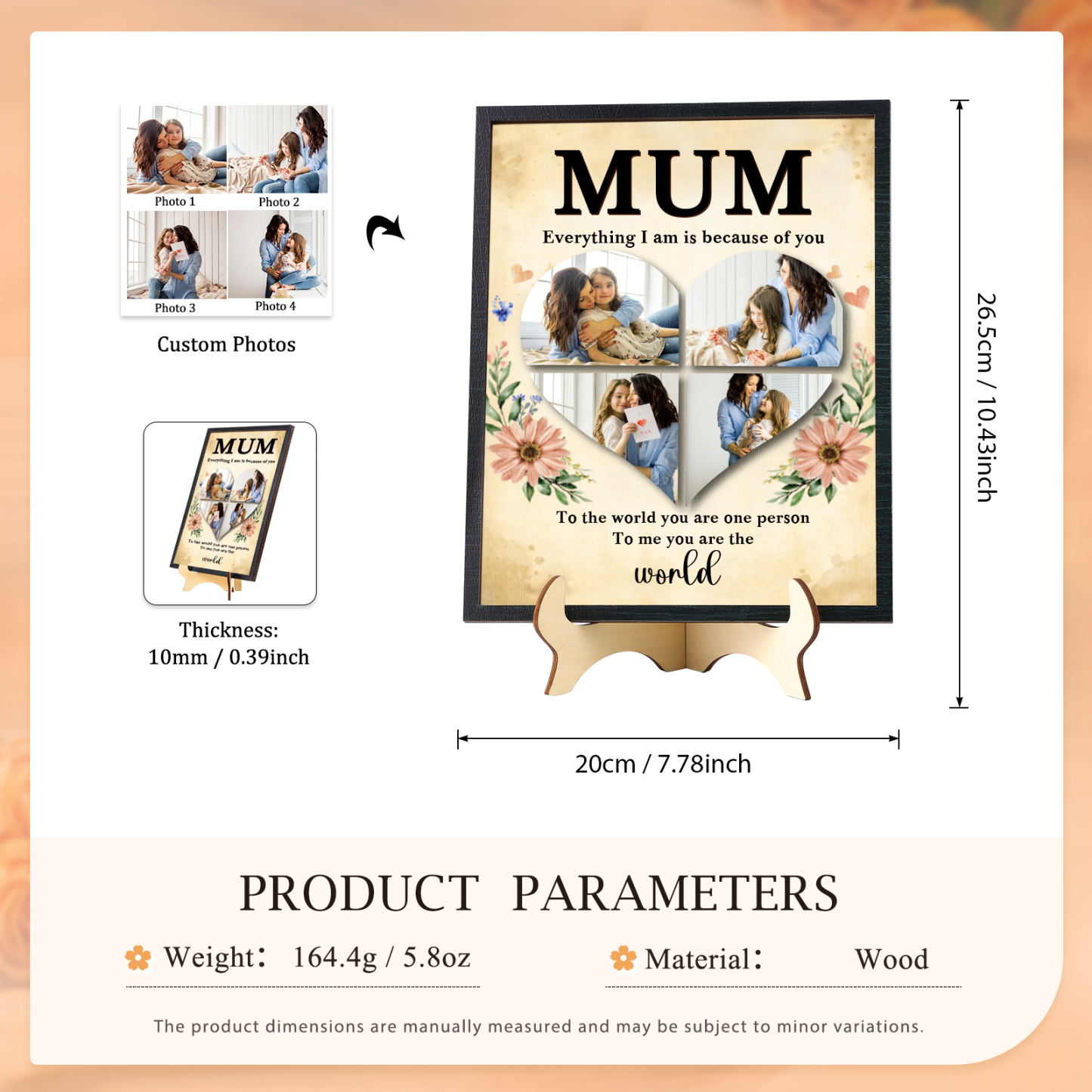 To my Mum- Personalised Wooden Plaque Custom 4 Photos Ornament Mother's Day Gifts | Jessemade