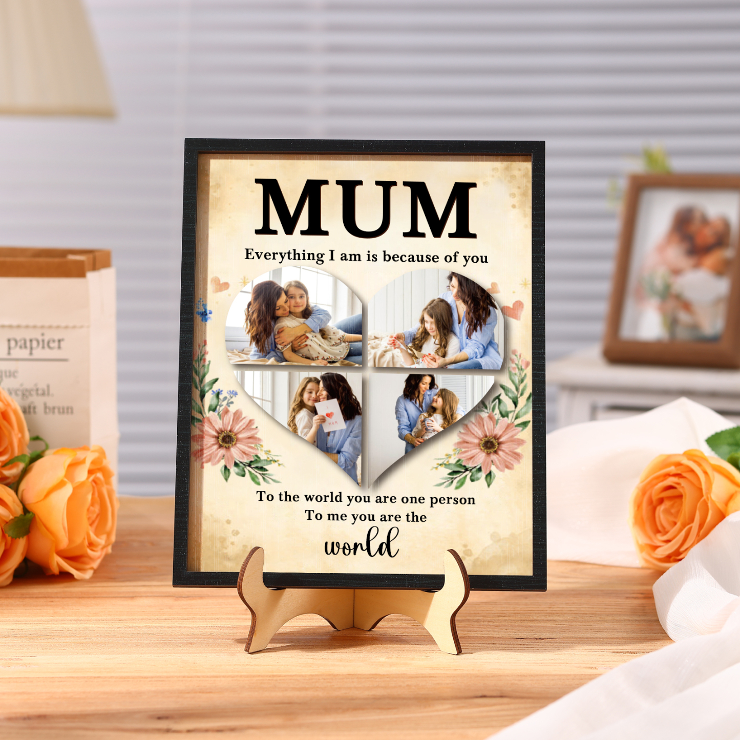 To my Mum- Personalised Wooden Plaque Custom 4 Photos Ornament Mother's Day Gifts | Jessemade