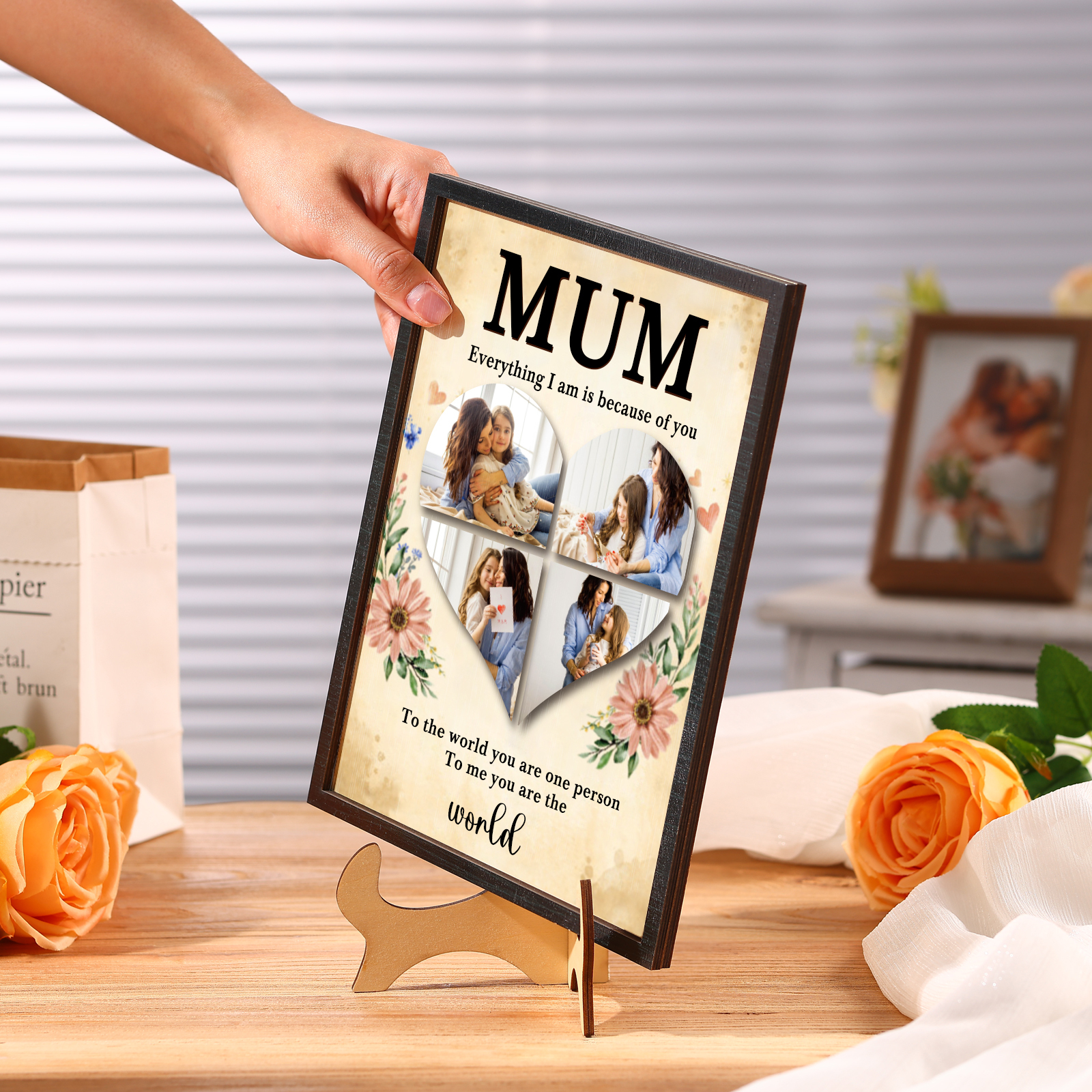 To my Mum- Personalised Wooden Plaque Custom 4 Photos Ornament Mother's Day Gifts | Jessemade