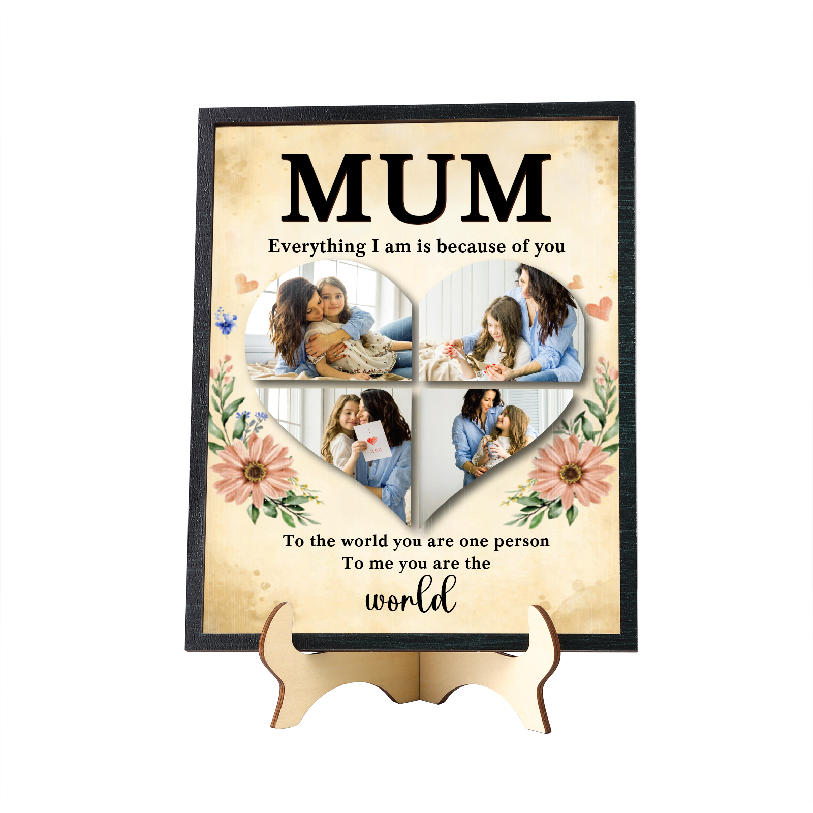 Personalised Wooden Photo Plaque for Mum – Custom Heart Photo Gift for Mother’s Day | Jessemade