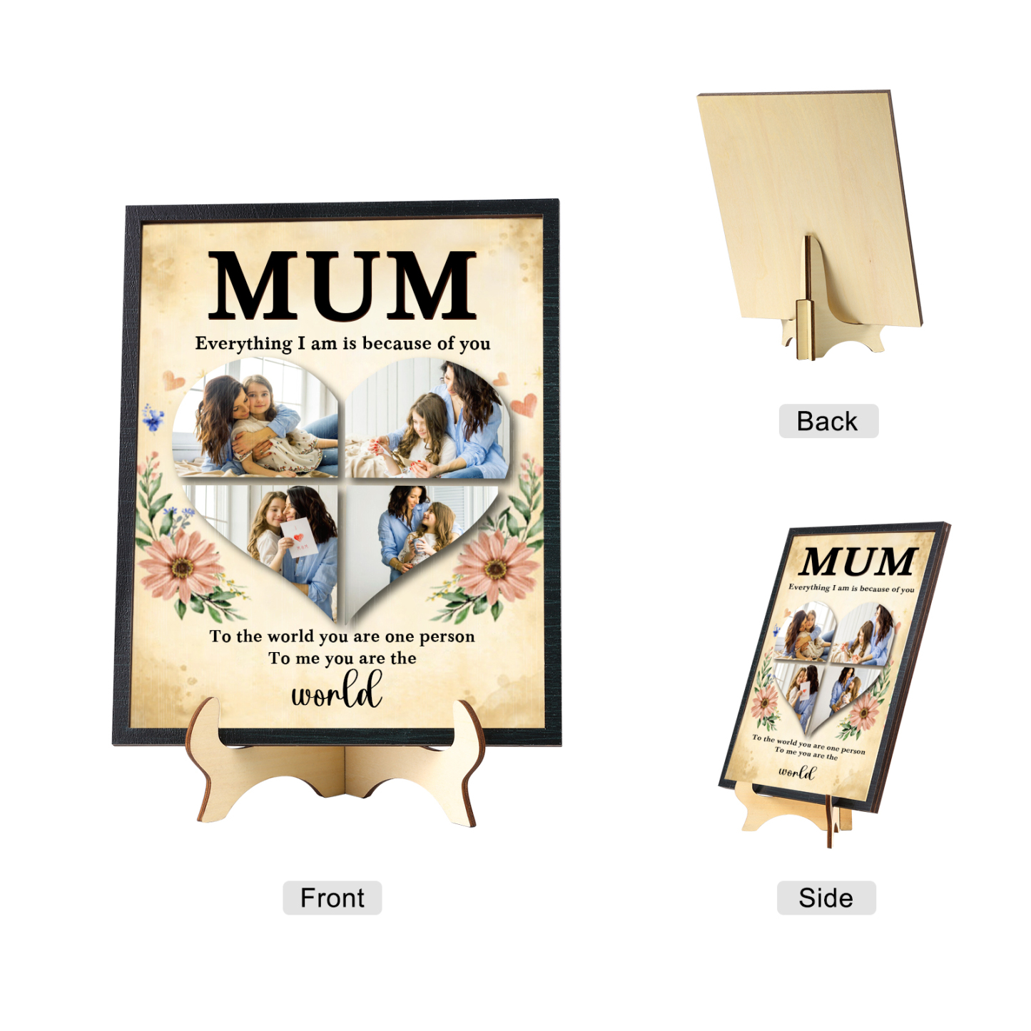 To my Mum- Personalised Wooden Plaque Custom 4 Photos Ornament Mother's Day Gifts | Jessemade