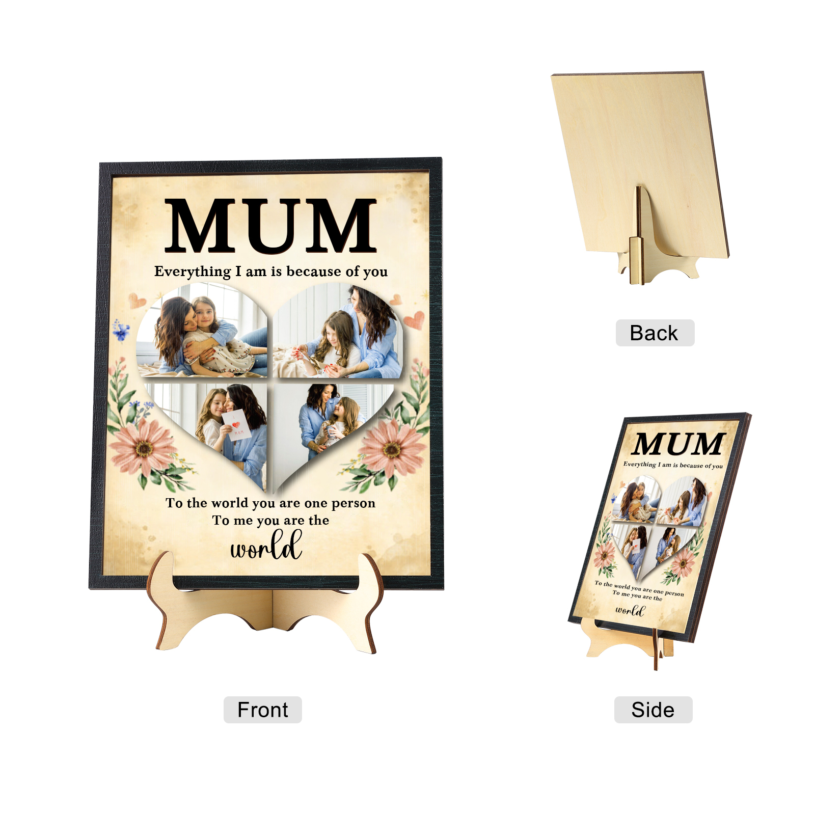 To my Mum- Personalised Wooden Plaque Custom 4 Photos Ornament Mother's Day Gifts | Jessemade