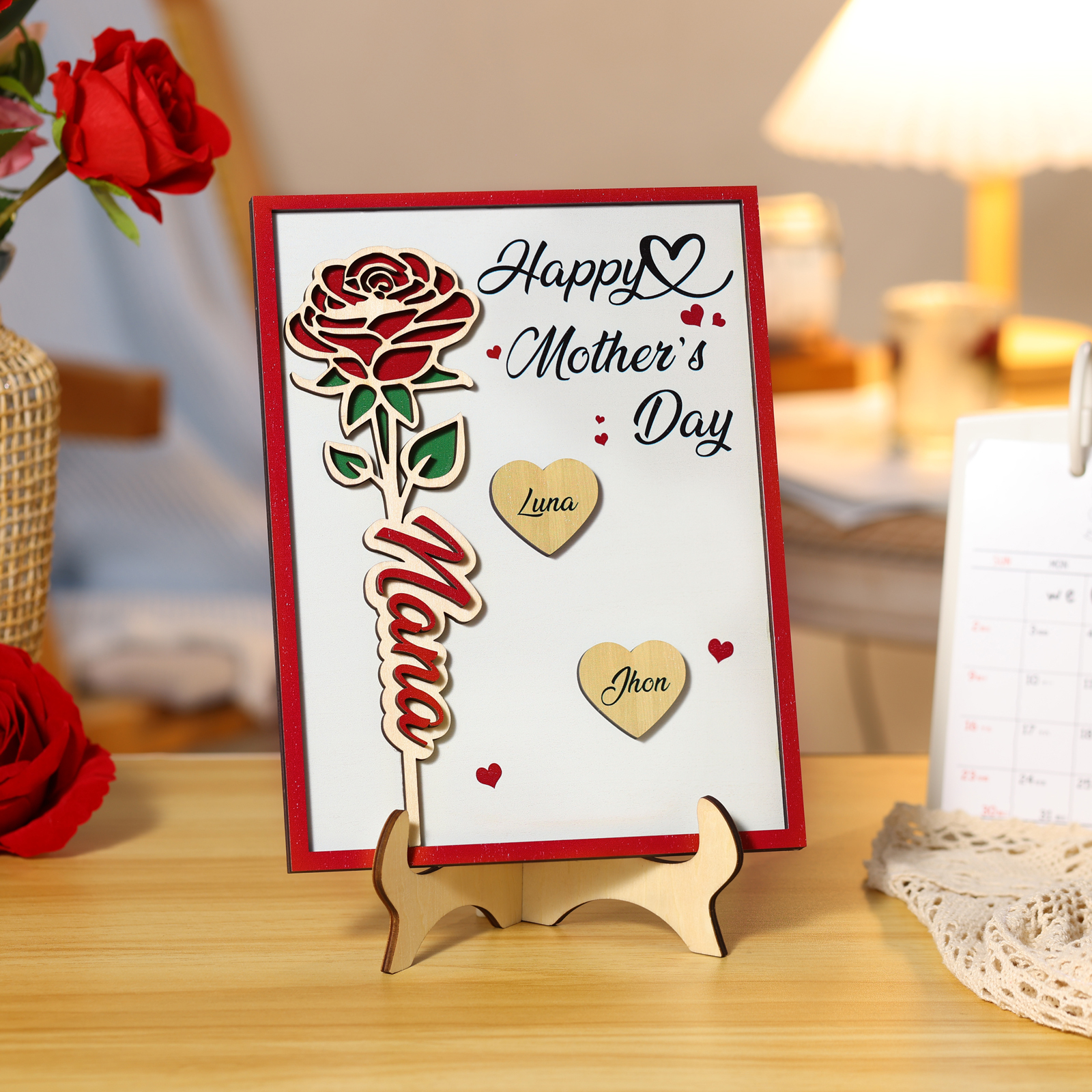 To my Mum- Personalised Wooden Plaque Custom 1–4 Names Ornament Mother's Day Gifts