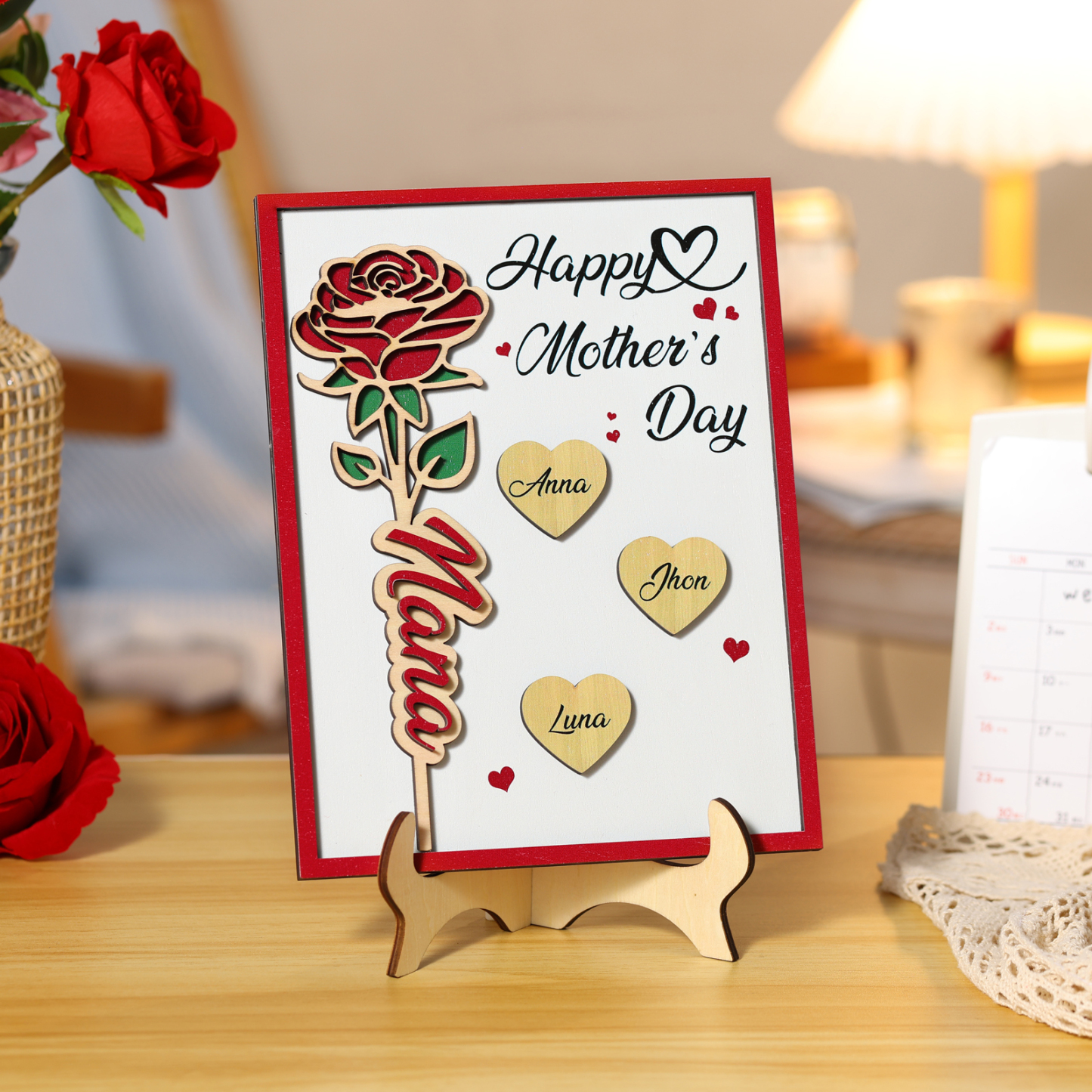 To my Mum- Personalised Wooden Plaque Custom 1–4 Names Ornament Mother's Day Gifts