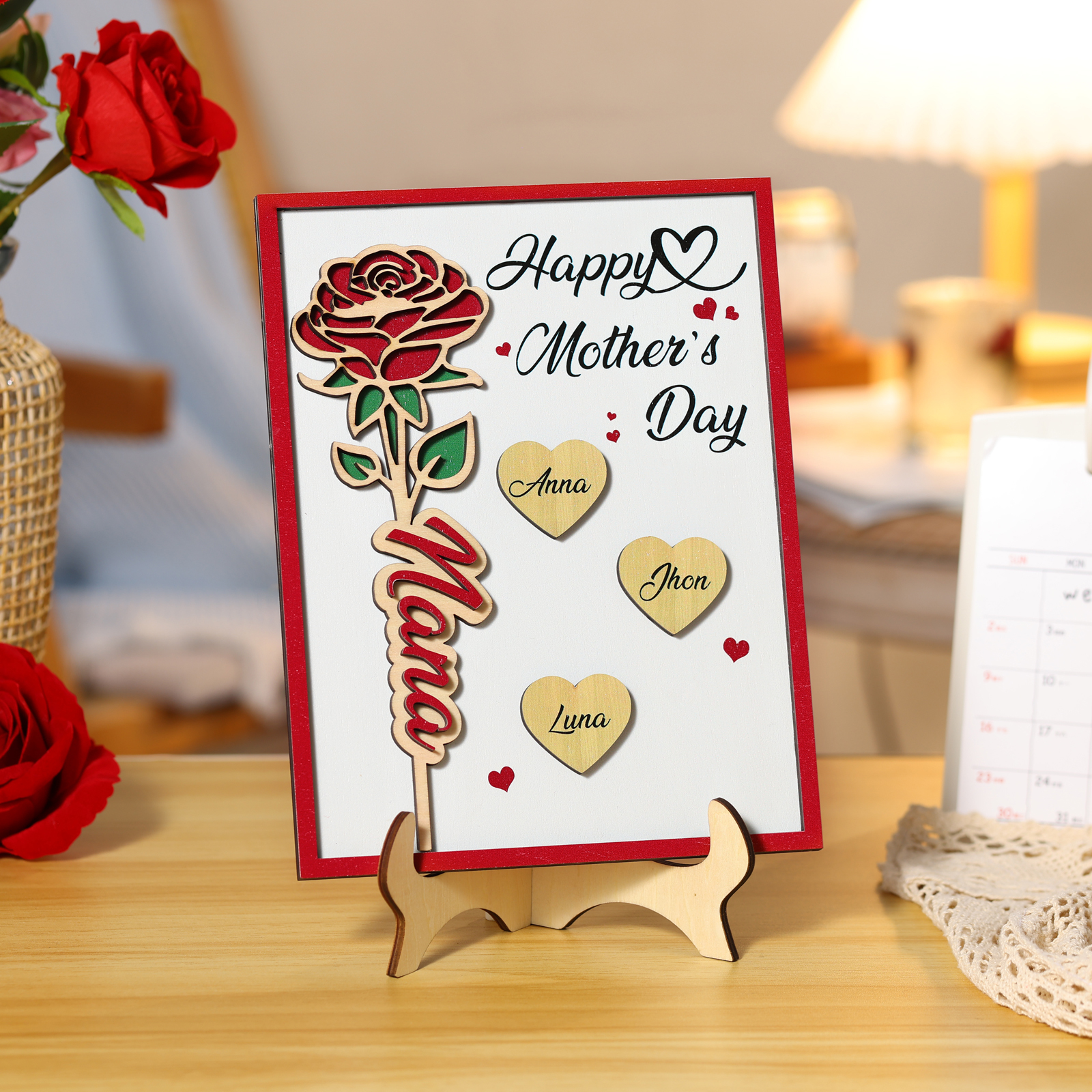 To my Mum- Personalised Wooden Plaque Custom 1–4 Names Ornament Mother's Day Gifts