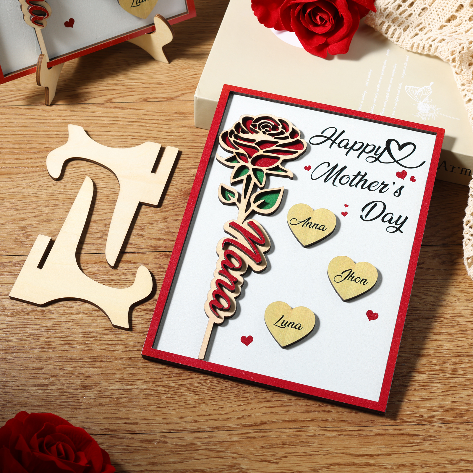 To my Mum- Personalised Wooden Plaque Custom 1–4 Names Ornament Mother's Day Gifts