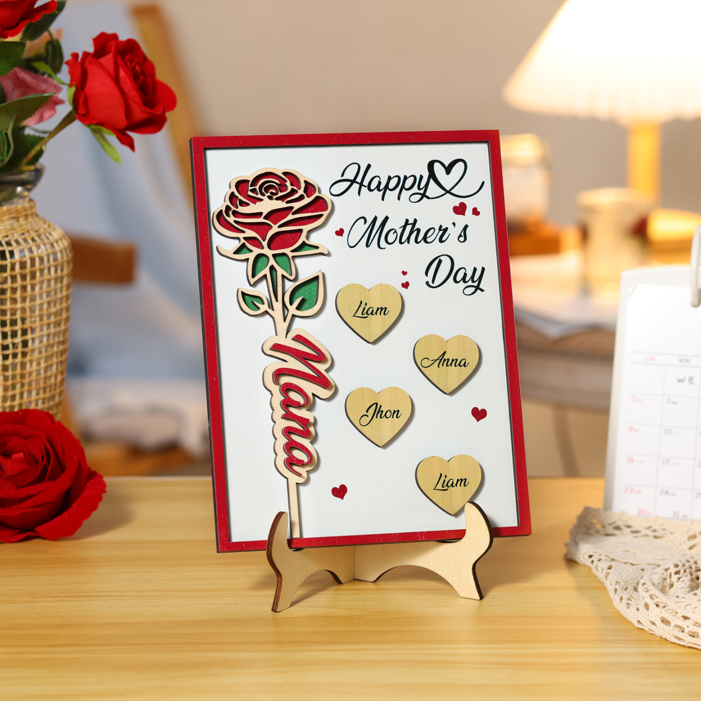 To my Mum- Personalised Wooden Plaque Custom 1–4 Names Ornament Mother's Day Gifts