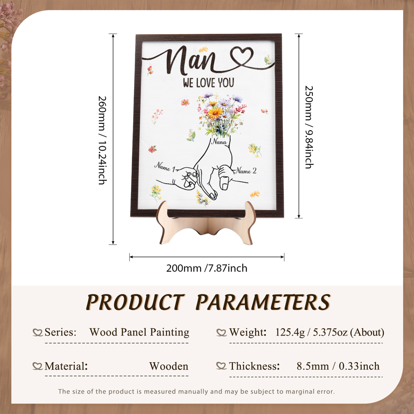 Custom Wooden Hand-in-Hand Plaque for Mum – Personalised Mother's Day Gift with 1 Text & 2 Names | Jessemade