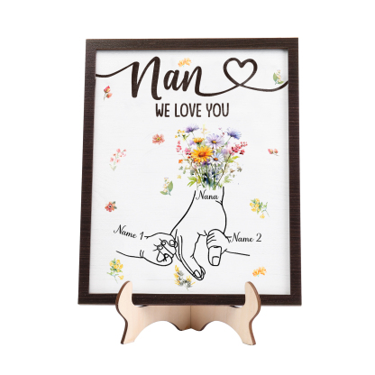 Custom Wooden Hand-in-Hand Plaque for Mum – Personalised Mother's Day Gift with 1 Text & 2 Names | Jessemade