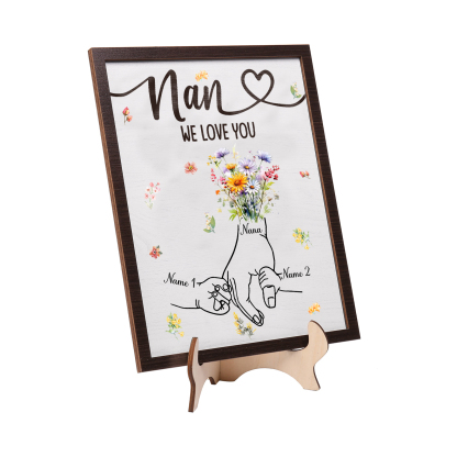 Custom Wooden Hand-in-Hand Plaque for Mum – Personalised Mother's Day Gift with 1 Text & 2 Names | Jessemade