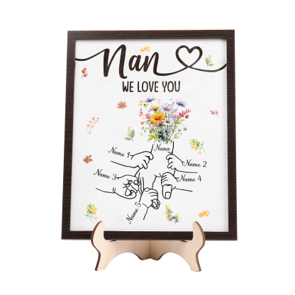 Custom Wooden Hand-in-Hand Plaque for Mum – Personalised Mother's Day Gift with 1 Text & 5 Names | Jessemade