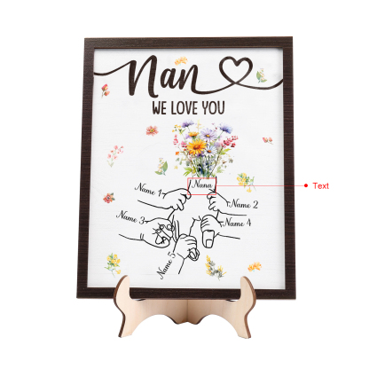 Custom Wooden Hand-in-Hand Plaque for Mum – Personalised Mother's Day Gift with 1 Text & 5 Names | Jessemade