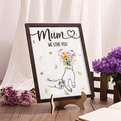 Custom Wooden Hand-in-Hand Plaque for Mum – Personalised Mother's Day Gift with Names & Flowers | Jessemade