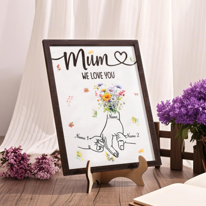Custom Wooden Hand-in-Hand Plaque for Mum – Personalised Mother's Day Gift with 1 Text & 2 Names | Jessemade