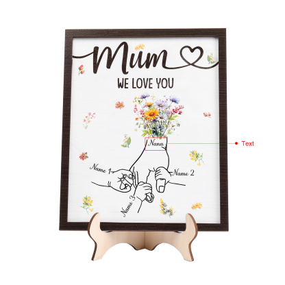 Custom Wooden Hand-in-Hand Plaque for Mum – Personalised Mother's Day Gift with 1 Text & 3 Names | Jessemade