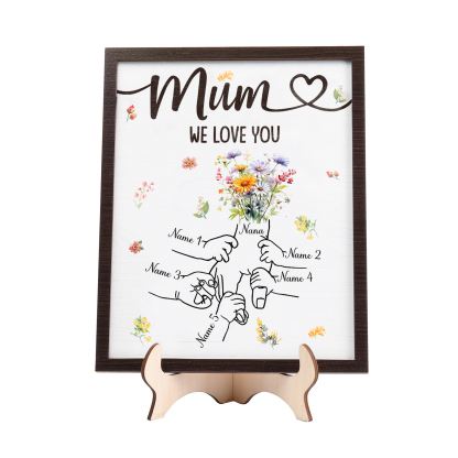 Custom Wooden Hand-in-Hand Plaque for Mum – Personalised Mother's Day Gift with 1 Text & 5 Names | Jessemade