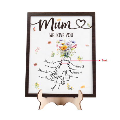 Custom Wooden Hand-in-Hand Plaque for Mum – Personalised Mother's Day Gift with 1 Text & 5 Names | Jessemade