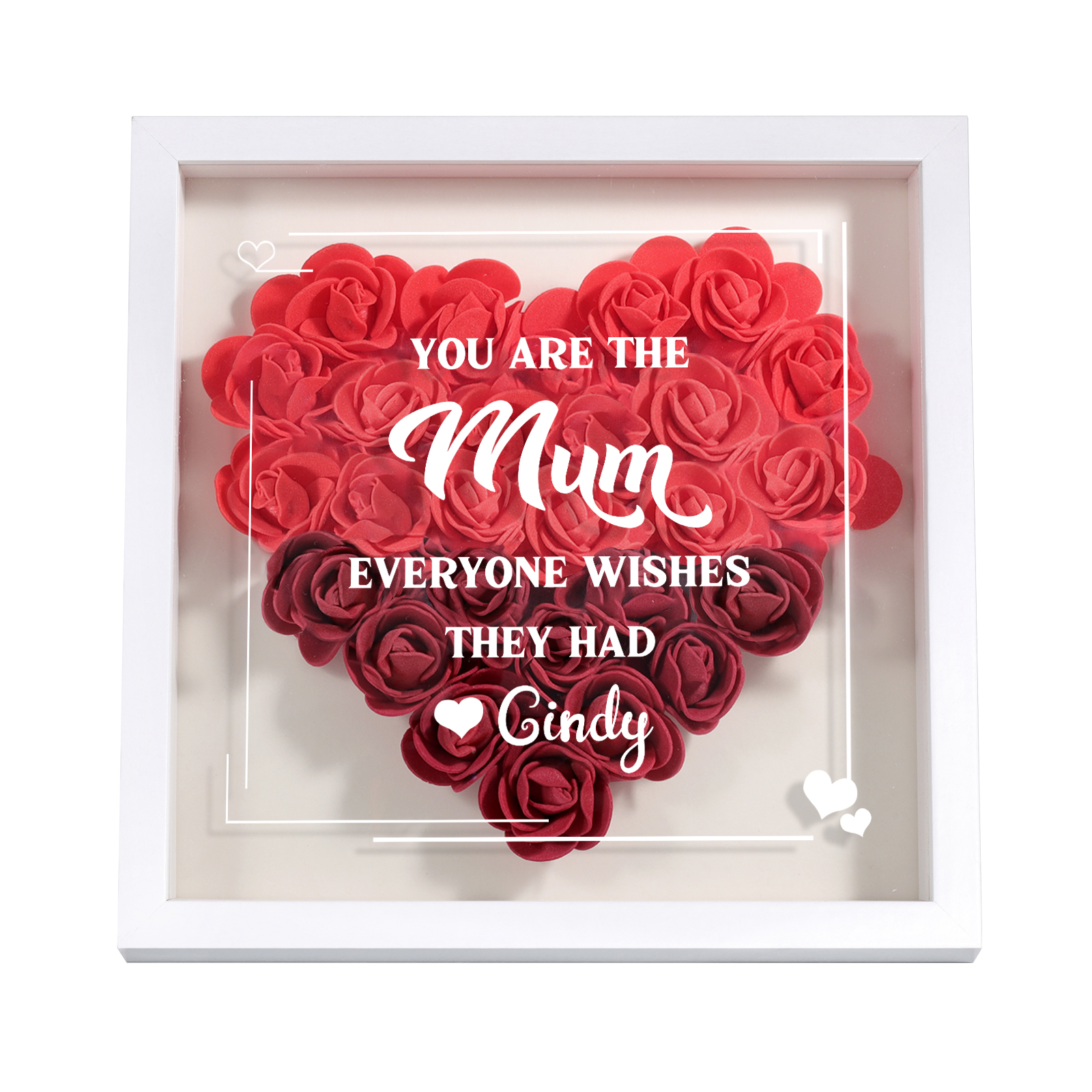 Personalised 1 Nickname Flower Shadow Box Custom with 1 Name Heart Rose Frame Deco 5 Colors Gift for Grandma | Jessemade