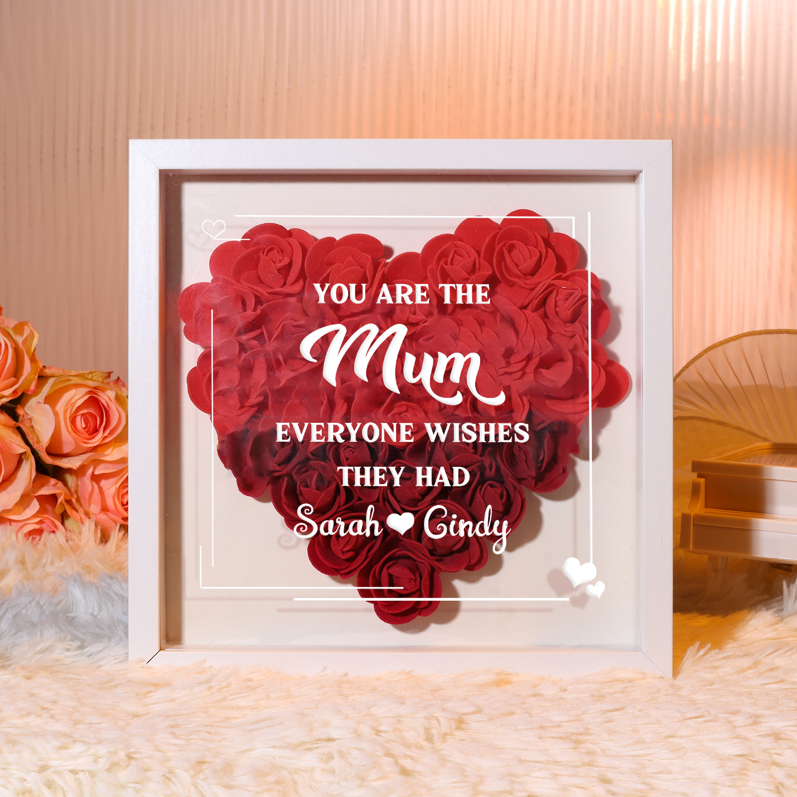Personalised 1 Nickname Flower Shadow Box Custom with 2 Names Heart Rose Frame Deco 5 Colors Gift for Grandma | Jessemade