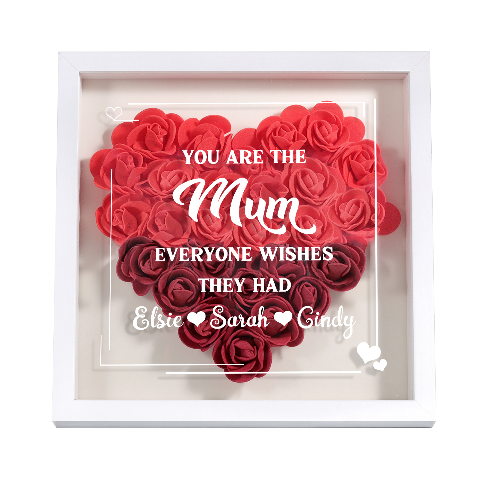 Personalised 1 Nickname Flower Shadow Box Custom with 3 Names Heart Rose Frame Deco 5 Colors Gift for Grandma | Jessemade