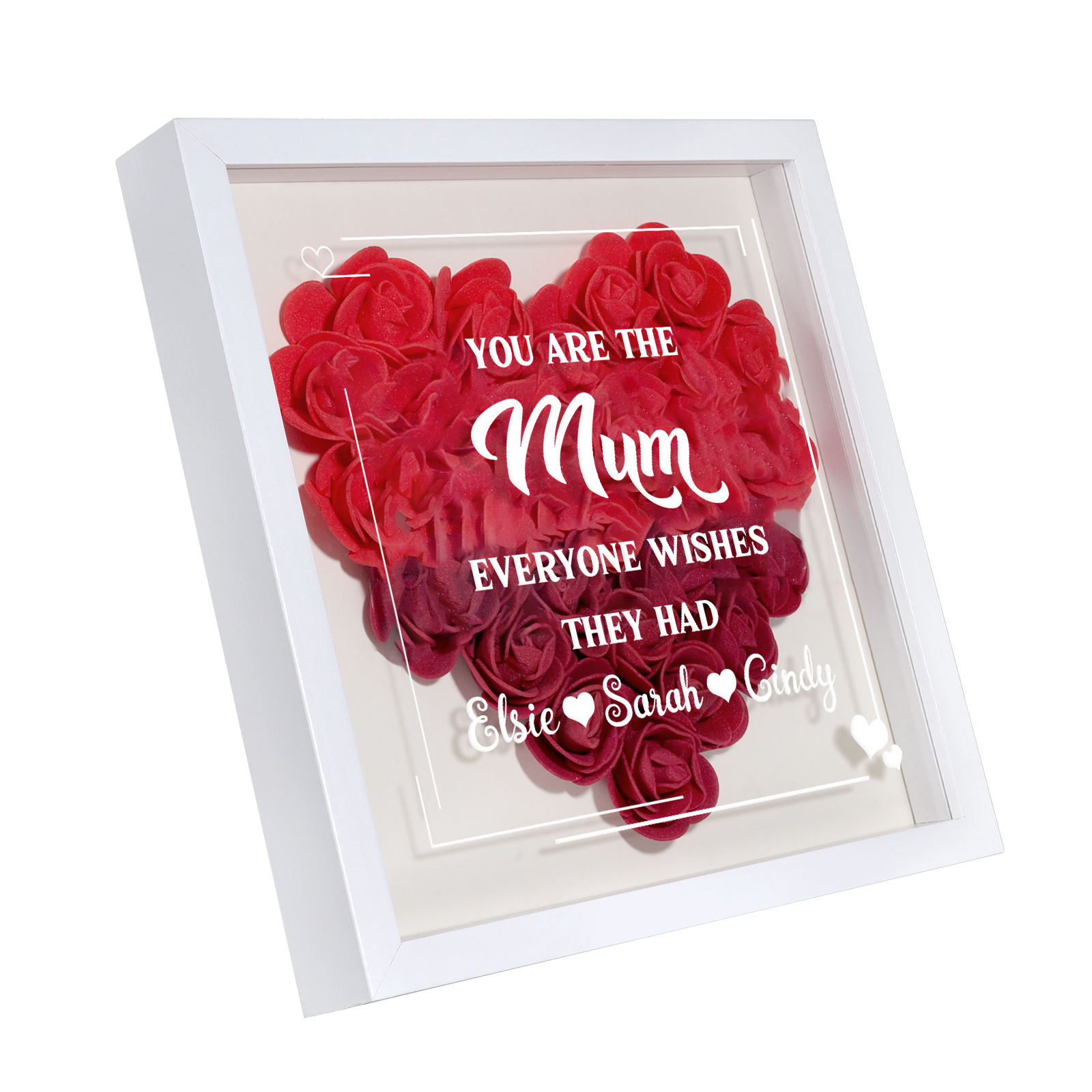 Personalised 1 Nickname Flower Shadow Box Custom with 3 Names Heart Rose Frame Deco 5 Colors Gift for Grandma | Jessemade