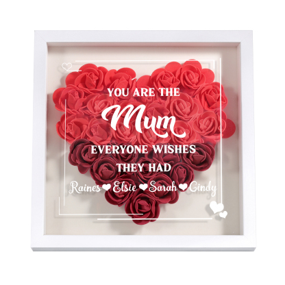 Personalised 1 Nickname Flower Shadow Box Custom with 4 Names Heart Rose Frame Deco 5 Colors Gift for Grandma | Jessemade