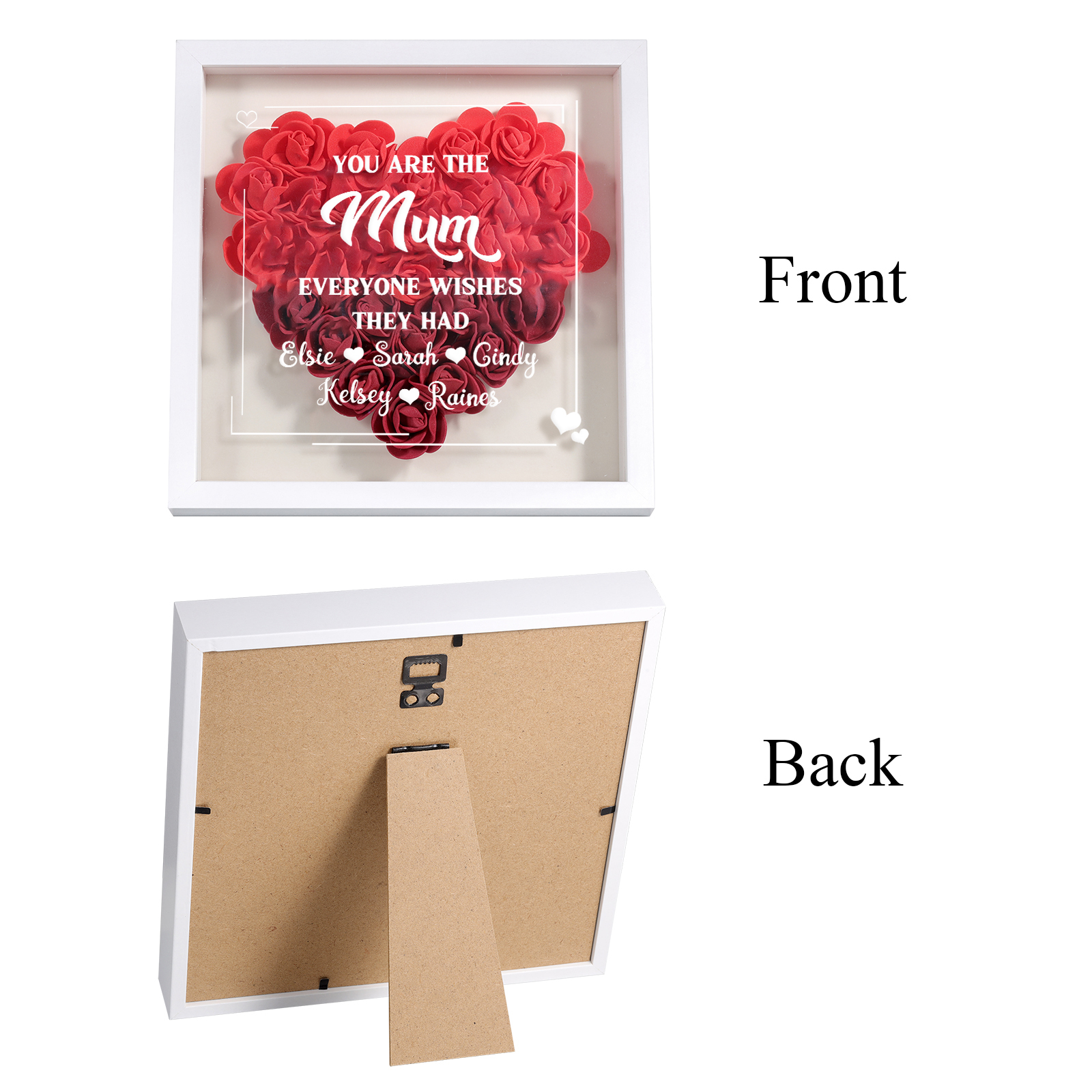 Personalised 1 Nickname Flower Shadow Box Custom with 5 Names Heart Rose Frame Deco 5 Colors Gift for Grandma | Jessemade