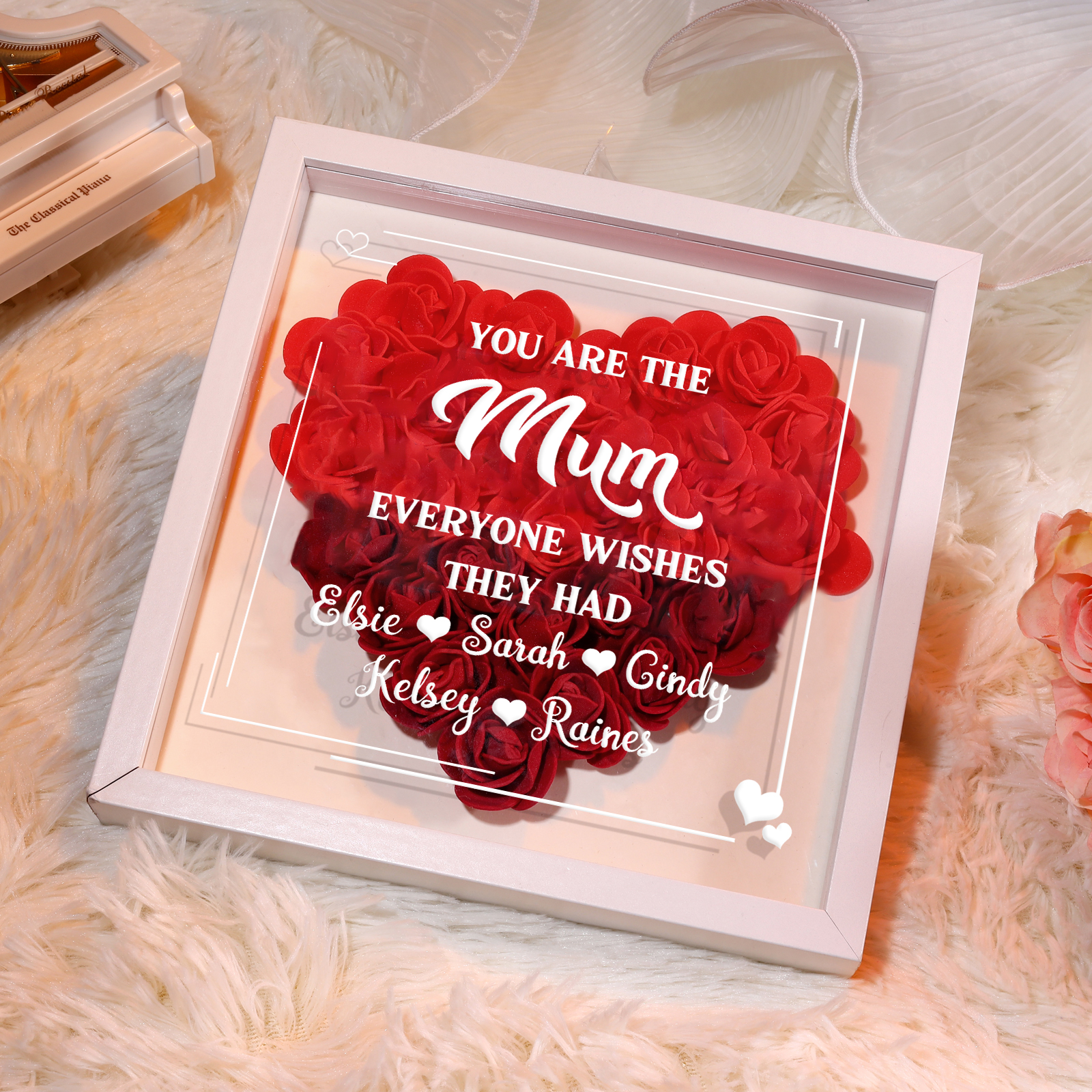 Personalised 1 Nickname Flower Shadow Box Custom with 5 Names Heart Rose Frame Deco 5 Colors Gift for Grandma | Jessemade