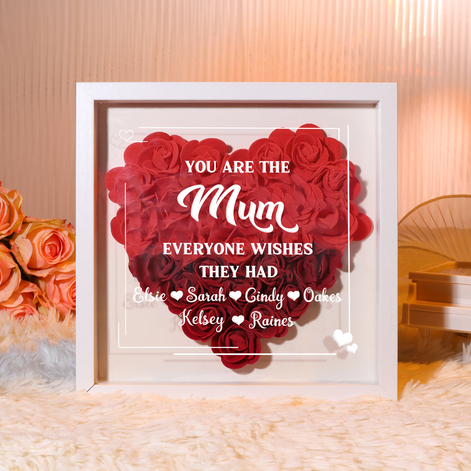 Personalised 1 Nickname Flower Shadow Box Custom with 6 Names Heart Rose Frame Deco 5 Colors Gift for Grandma | Jessemade