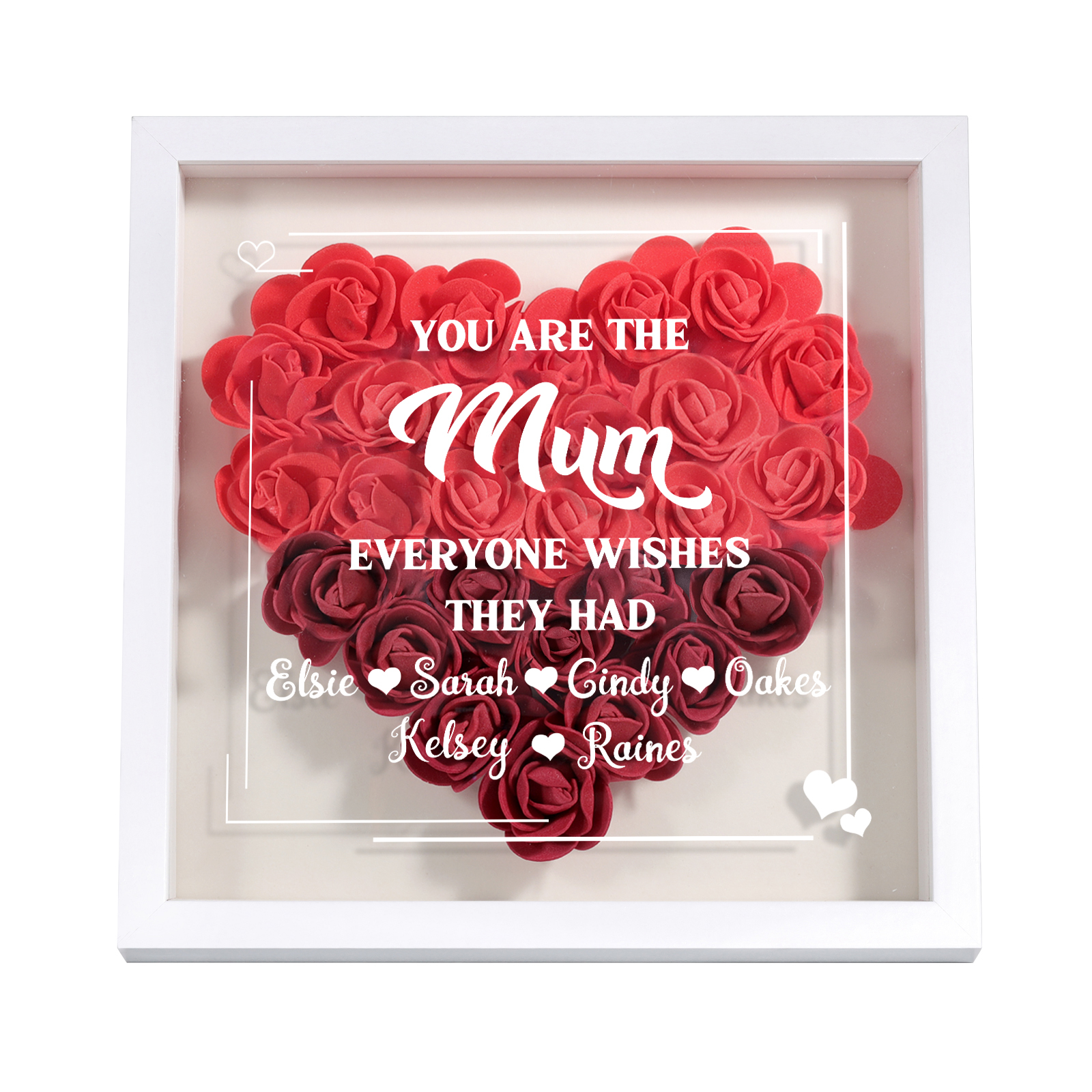 Personalised 1 Nickname Flower Shadow Box Custom with 6 Names Heart Rose Frame Deco 5 Colors Gift for Grandma | Jessemade