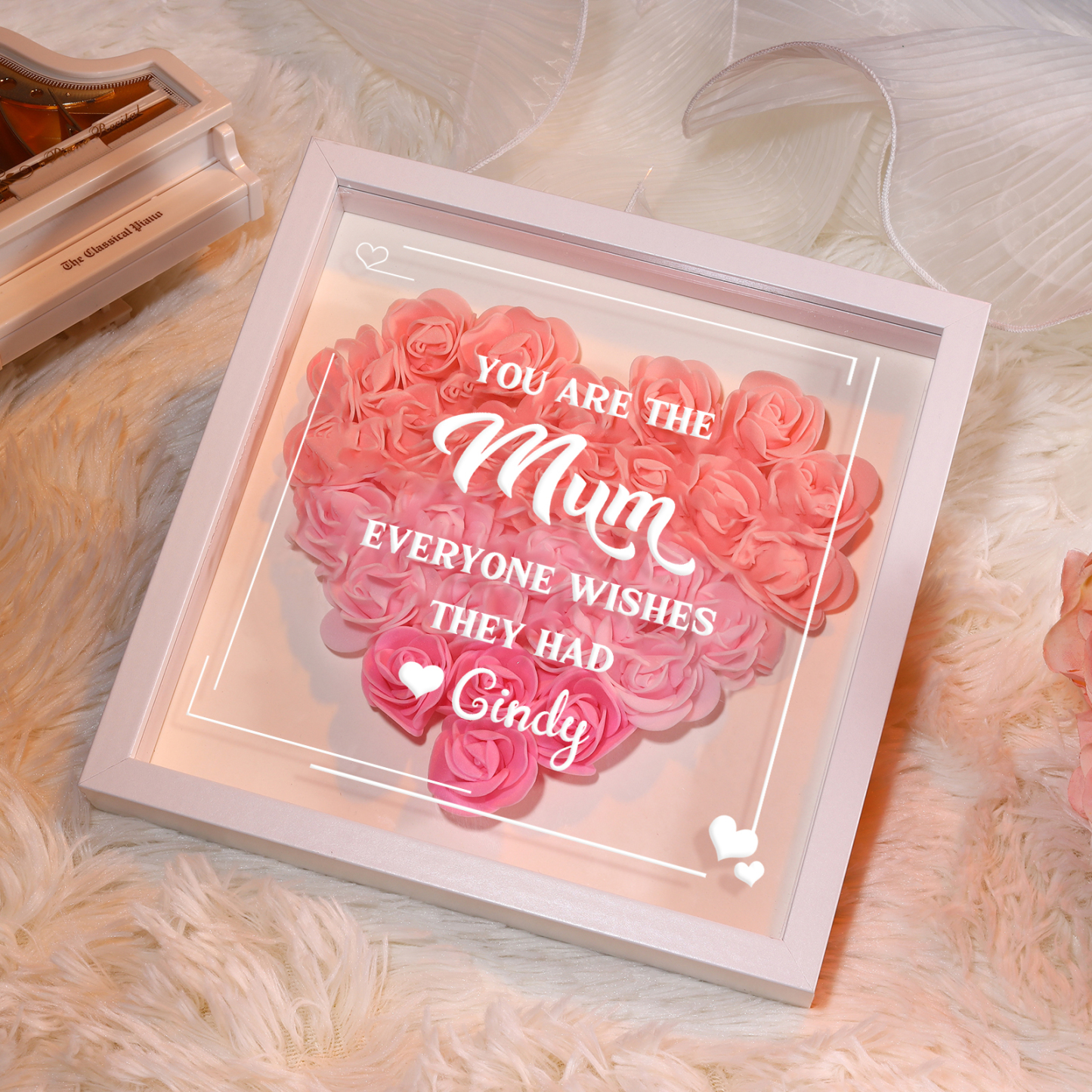 Personalised 1 Nickname Flower Shadow Box Custom with 1 Name Heart Rose Frame Deco 5 Colors Gift for Grandma | Jessemade