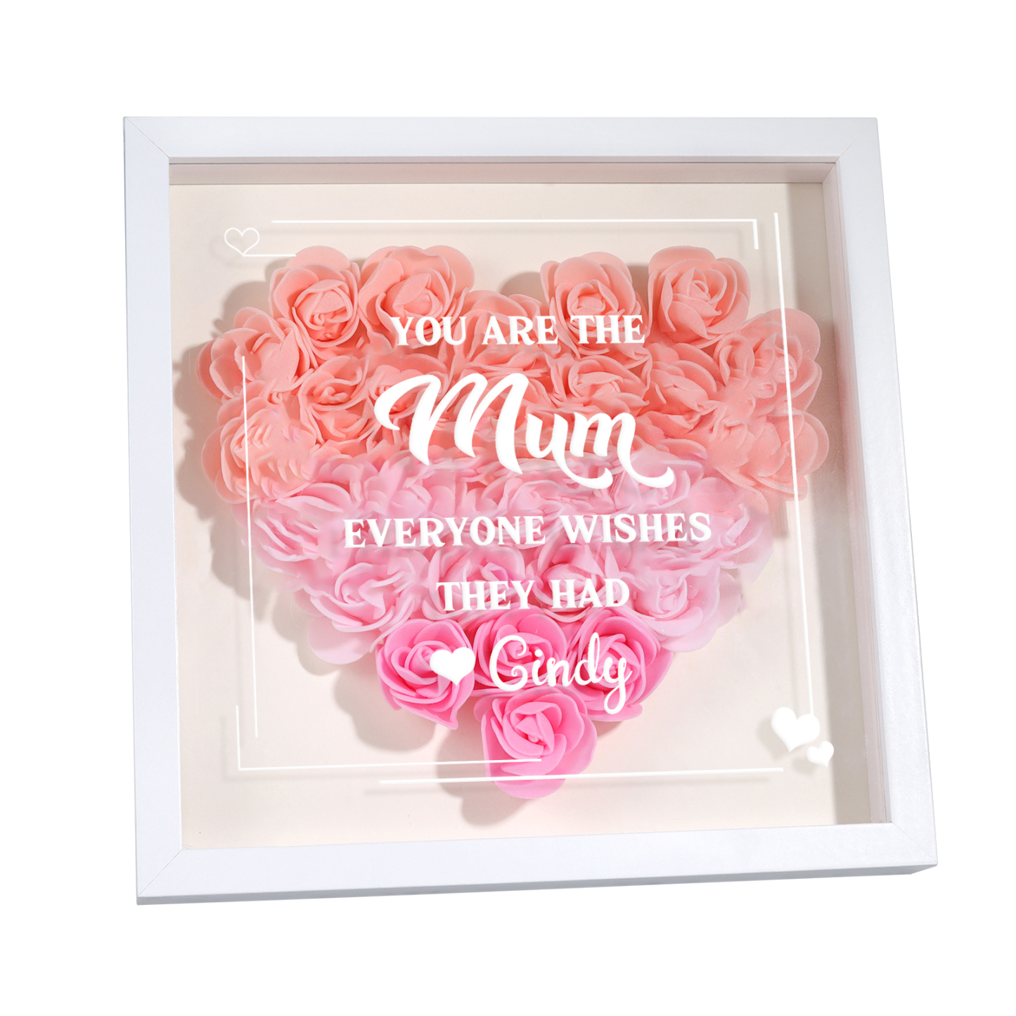 Personalised 1 Nickname Flower Shadow Box Custom with 1 Name Heart Rose Frame Deco 5 Colors Gift for Grandma | Jessemade
