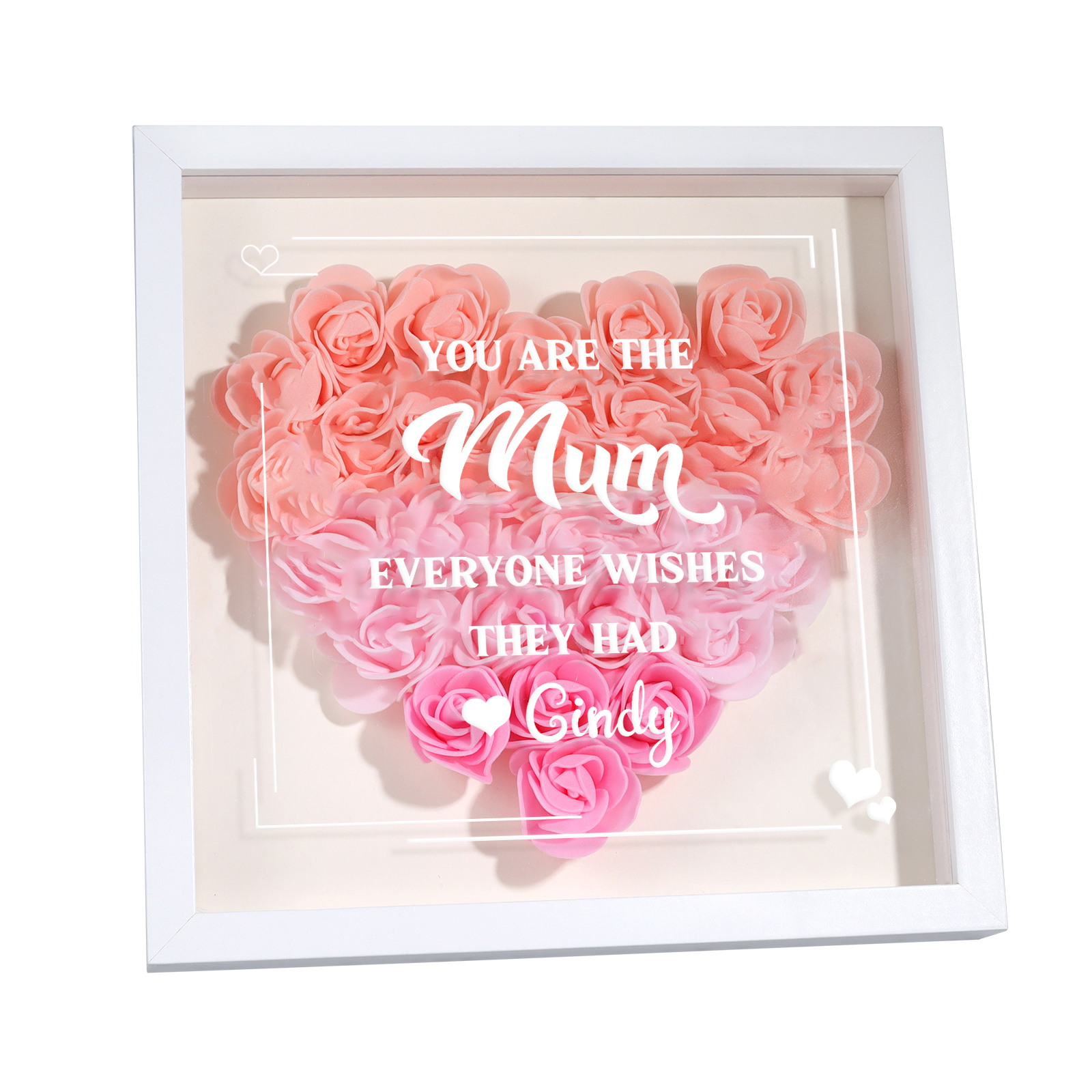 Personalised 1 Nickname Flower Shadow Box Custom with 1 Name Heart Rose Frame Deco 5 Colors Gift for Grandma | Jessemade