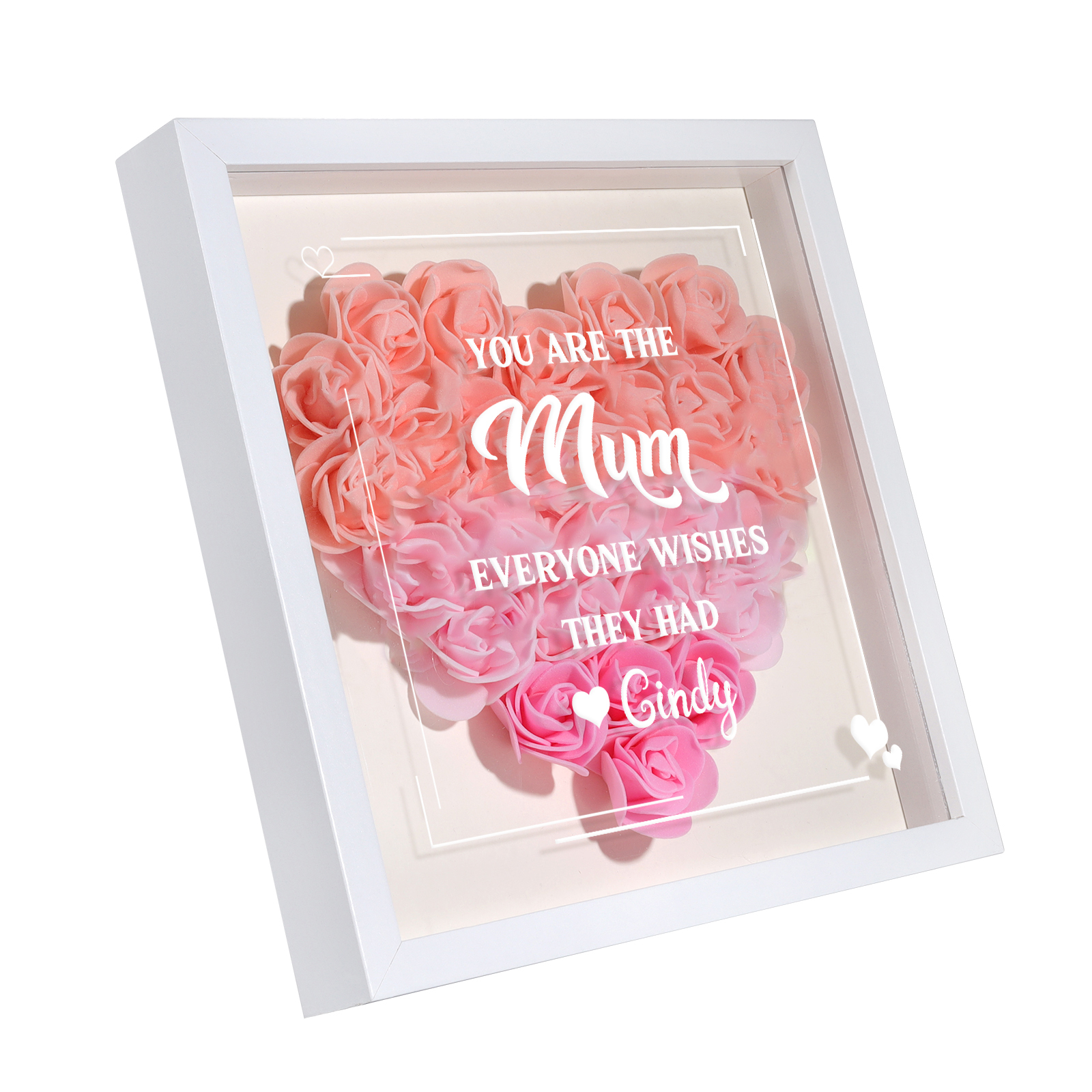 Personalised 1 Nickname Flower Shadow Box Custom with 1 Name Heart Rose Frame Deco 5 Colors Gift for Grandma | Jessemade