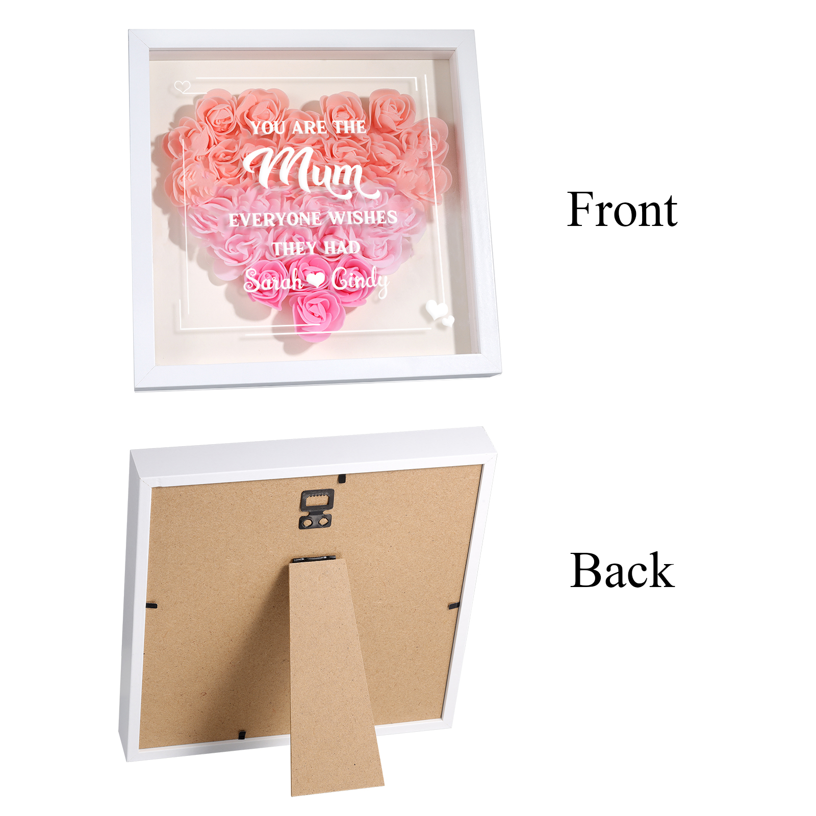 Personalised 1 Nickname Flower Shadow Box Custom with 2 Names Heart Rose Frame Deco 5 Colors Gift for Grandma | Jessemade